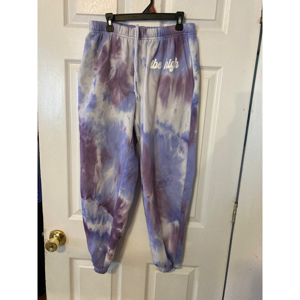 Faded Rose Vibe High Tie Dye Sweatpants Purple White Joggers Large